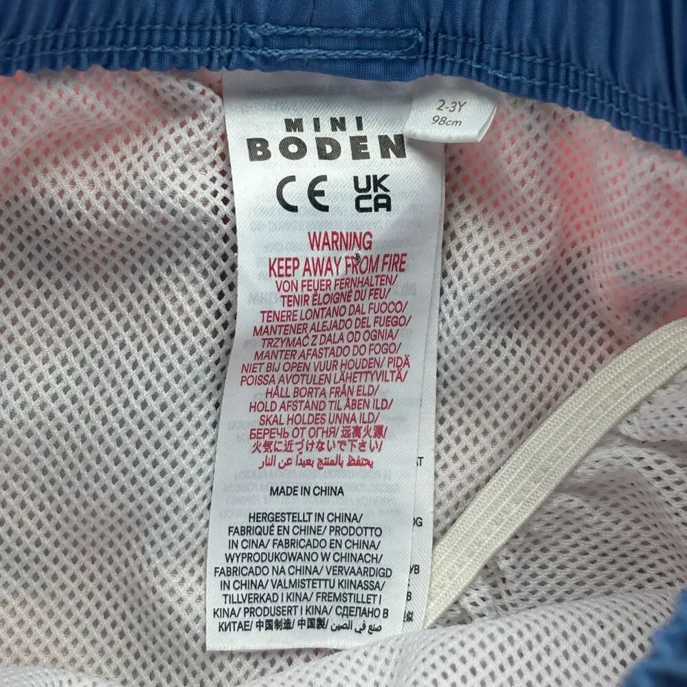 Mini Boden Boys 2-3Y Pink Fish Print Swim Trunks Beach Swim Shorts UPF
